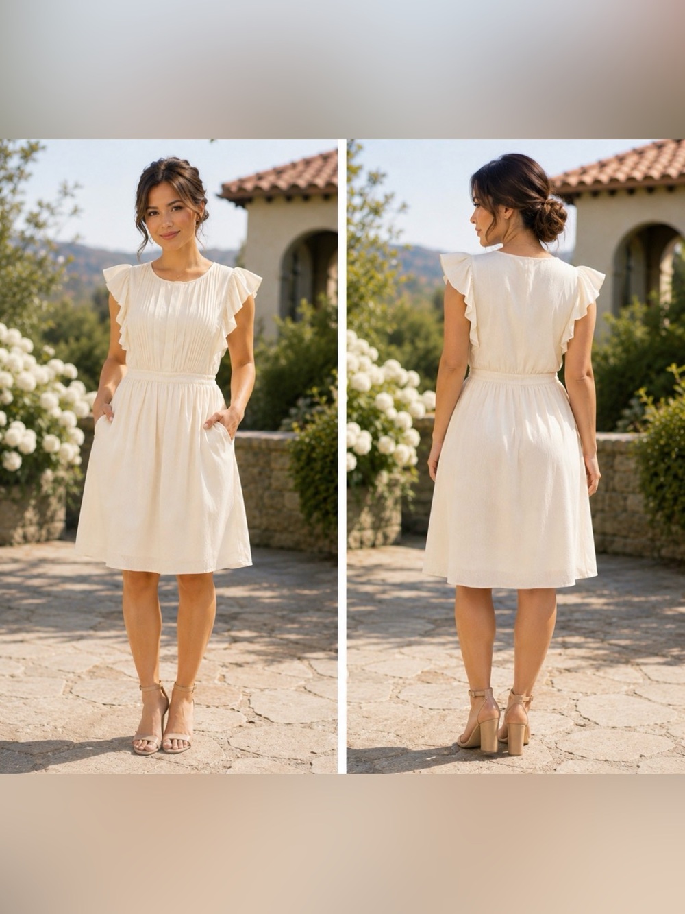 Banana Republic Dress Cream 6 Small Flutter Sleeve Pocket Washable NWT
